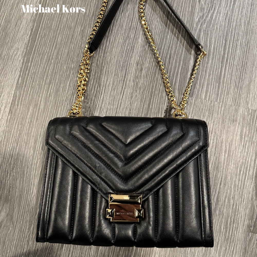 Michael Kors Black Quilted Shoulder Bag with Gold Chain